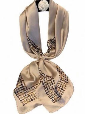 Macy's Champagne Satin Scarf with Geometric Print